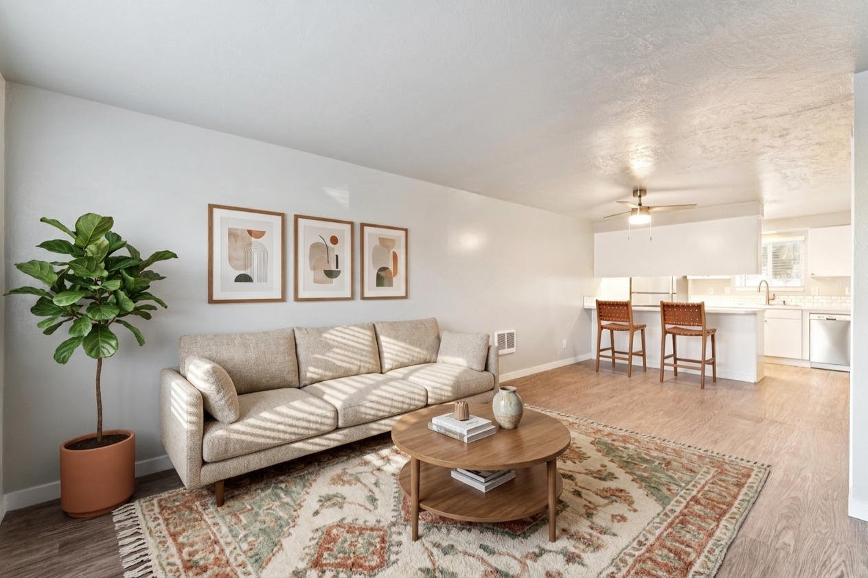 Living room and open kitchen